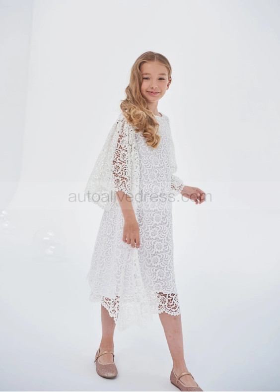 Wide Sleeves White Lace Bohemian Flower Girl Dress Wide Sleeves White Lace Bohemian Flower Girl Dress